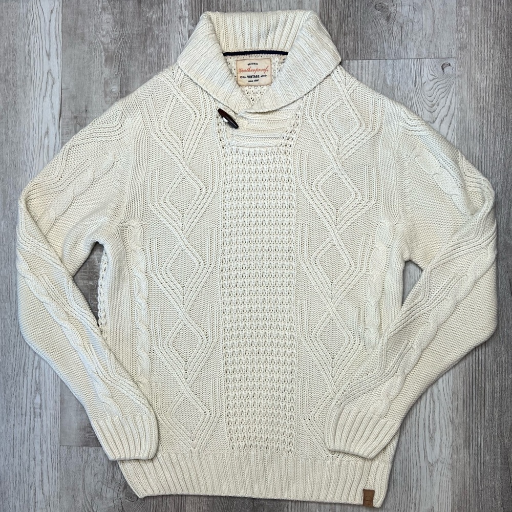 Weatherproof Men's Off-White Turtleneck Sweater V-neck Size Large Acrylic